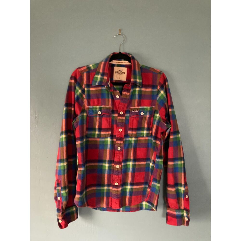 Hollister men's plaid cotton flannel shirt red/green/yellow size large